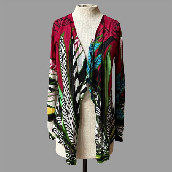 Desigual Sweaters - Desigual Jers Olten Sweater Open Cardigan Leaf Waterfall Artsy Maximalist - S